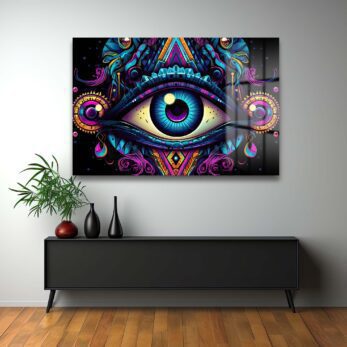 Üçüncü Gözün Gizemi: Psychedelic Enerjili Modern Cam Tablo - Glazella Üçüncü Gözün Gizemi: Psychedelic Enerjili Modern Cam Tablo - Glazella
