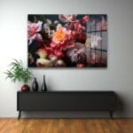 Büyüleyici Floral Dans: Pembe ve Turuncu Tonlarında Modern Cam Tablo Duvar Dekoru cam tablo, duvar sanatı, modern dekorasyon, soyut sanat, cam sanat eserleri, iç mekan dekorasyonu, ofis dekorasyonu, ev dekorasyonu, restoran dekorasyonu, cafe dekorasyonu, cam baskı, UV baskı, estetik duvar sanatı
