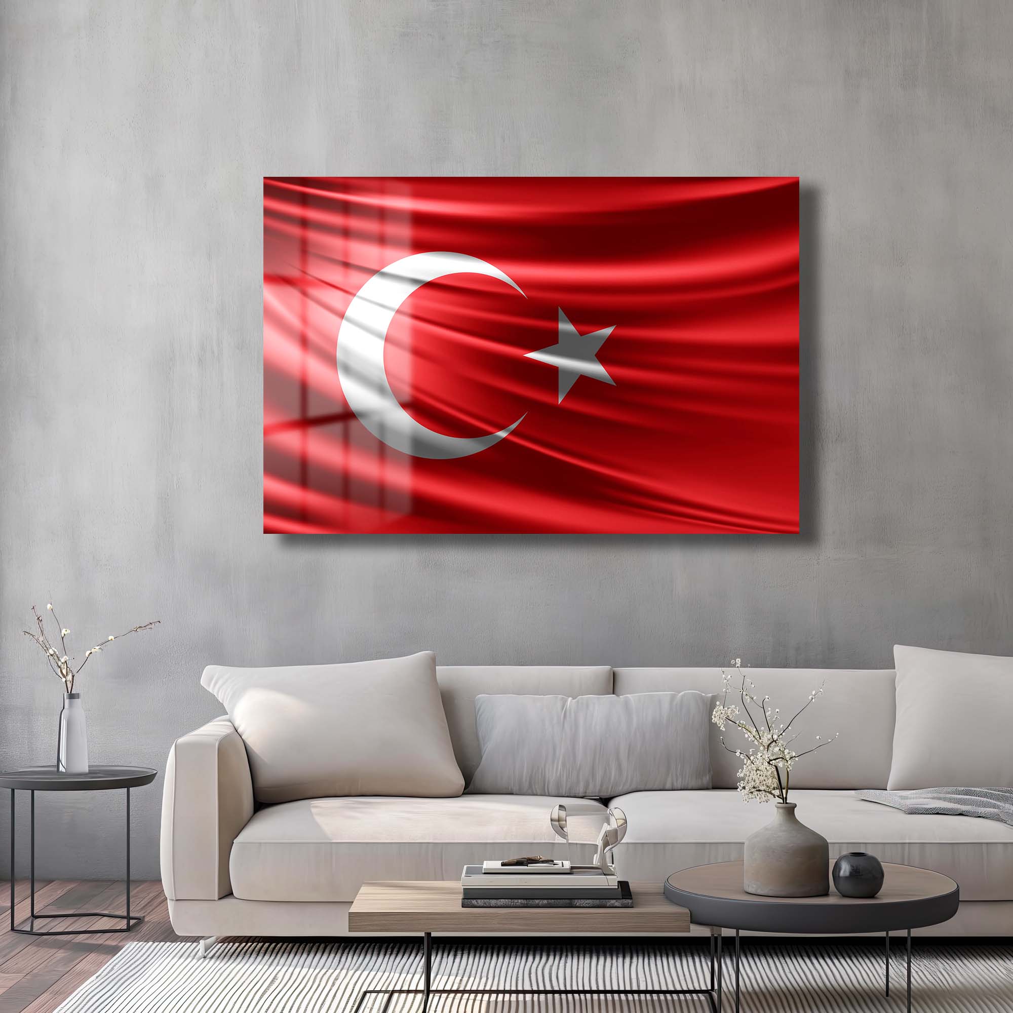 Ay Yıldızın Görkemi: Dalgalanan Türk Bayrağı Cam Tablo Duvar Dekoru cam tablo, duvar sanatı, modern dekorasyon, soyut sanat, cam sanat eserleri, iç mekan dekorasyonu, ofis dekorasyonu, ev dekorasyonu, restoran dekorasyonu, cafe dekorasyonu, cam baskı, UV baskı, estetik duvar sanatı
