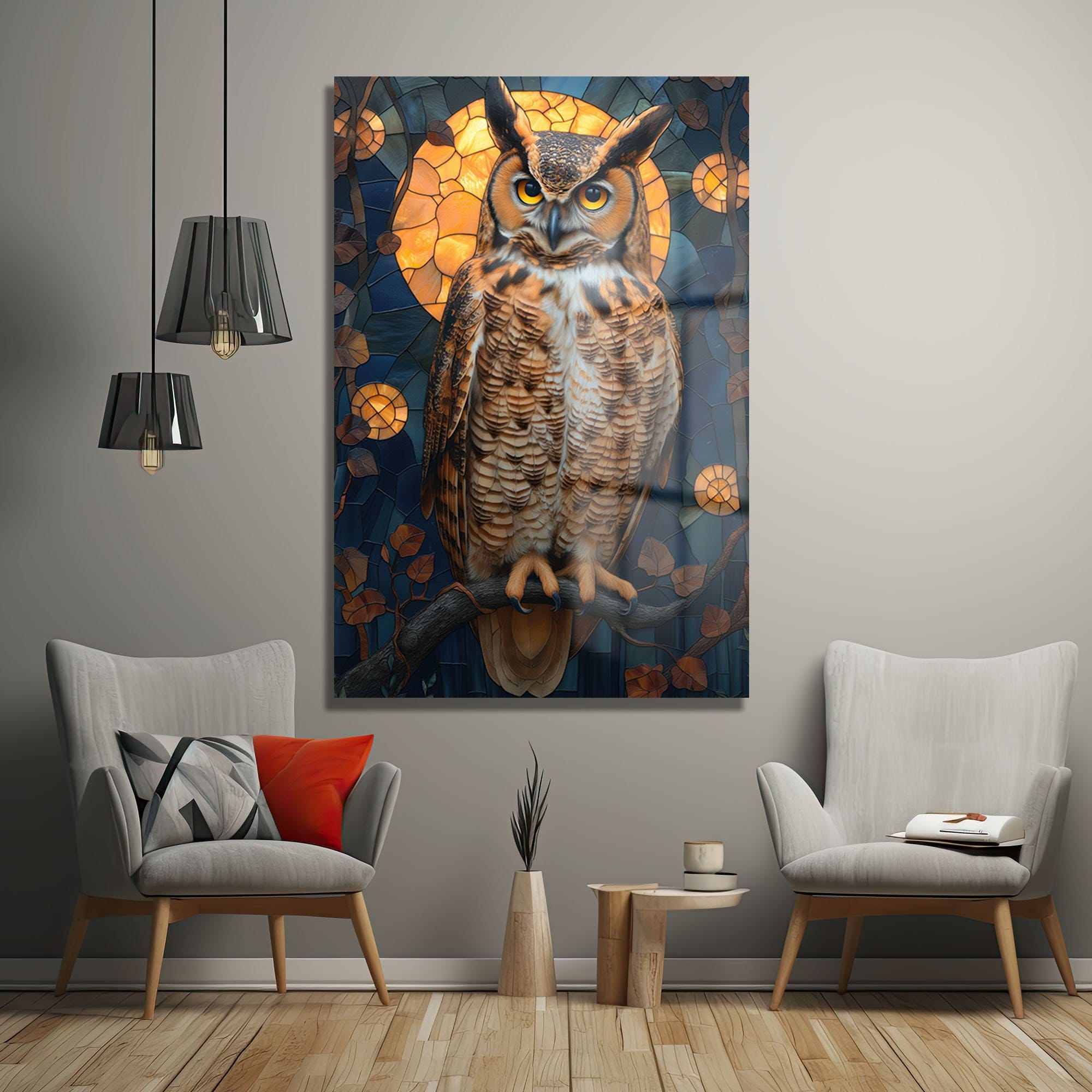 Ay Işığında Bilge Baykuş: Vitray Sanatı Temperli Cam Tablo Duvar Dekoru cam tablo, duvar sanatı, modern dekorasyon, soyut sanat, cam sanat eserleri, iç mekan dekorasyonu, ofis dekorasyonu, ev dekorasyonu, restoran dekorasyonu, cafe dekorasyonu, cam baskı, UV baskı, estetik duvar sanatı
