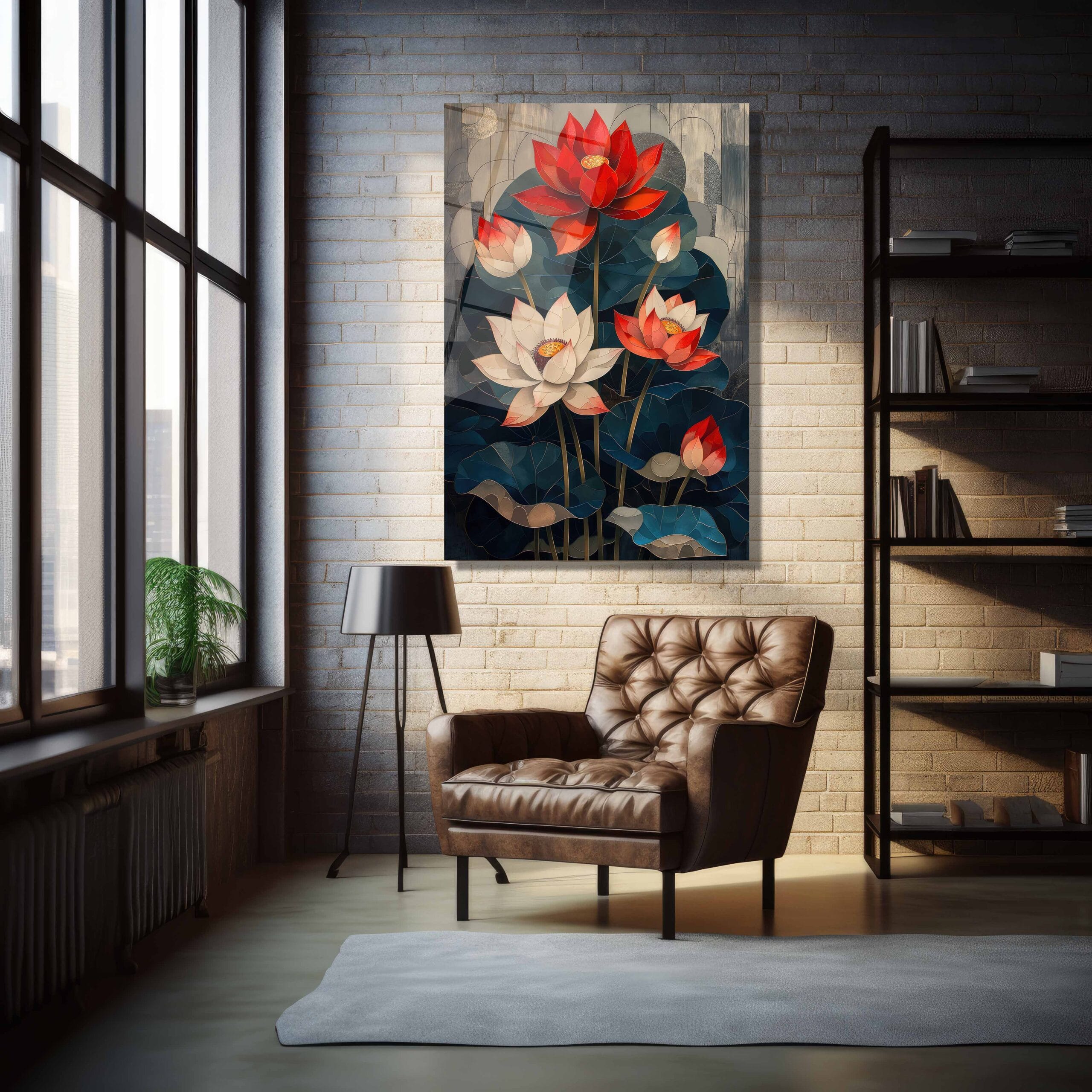 Zen Lotus Bahçesi: Canlı Renklerle Temperli Cam Tablo Duvar Dekoru cam tablo, duvar sanatı, modern dekorasyon, soyut sanat, cam sanat eserleri, iç mekan dekorasyonu, ofis dekorasyonu, ev dekorasyonu, restoran dekorasyonu, cafe dekorasyonu, cam baskı, UV baskı, estetik duvar sanatı