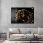 Altın Leopar Asaleti: Modern Temperli Cam Tablo Duvar Dekoru cam tablo, duvar sanatı, modern dekorasyon, soyut sanat, cam sanat eserleri, iç mekan dekorasyonu, ofis dekorasyonu, ev dekorasyonu, restoran dekorasyonu, cafe dekorasyonu, cam baskı, UV baskı, estetik duvar sanatı