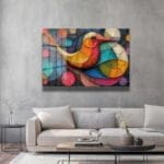 Mozaik Kuşun Dansı: Canlı Renklerde Modern Soyut Cam Tablo Duvar Dekoru cam tablo, duvar sanatı, modern dekorasyon, soyut sanat, cam sanat eserleri, iç mekan dekorasyonu, ofis dekorasyonu, ev dekorasyonu, restoran dekorasyonu, cafe dekorasyonu, cam baskı, UV baskı, estetik duvar sanatı