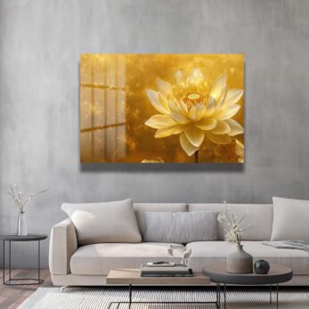 Altın Lotus Zarafeti: Lüks Dekoratif Cam Tablo - Glazella Altın Lotus Zarafeti: Lüks Dekoratif Cam Tablo - Glazella