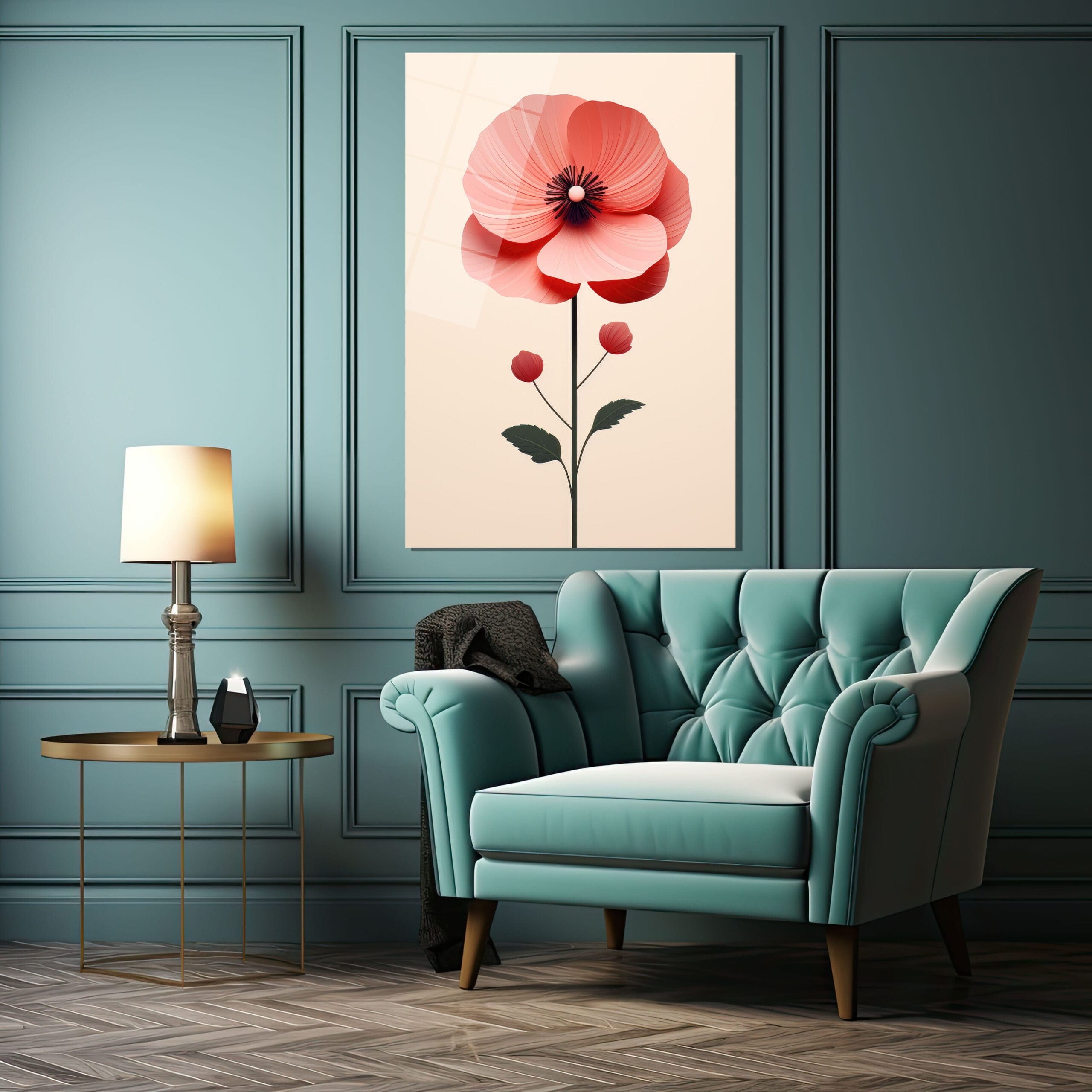 Minimalist Gelincik Zarafeti: Pembe Modern Cam Tablo Duvar Dekoru cam tablo, duvar sanatı, modern dekorasyon, soyut sanat, cam sanat eserleri, iç mekan dekorasyonu, ofis dekorasyonu, ev dekorasyonu, restoran dekorasyonu, cafe dekorasyonu, cam baskı, UV baskı, estetik duvar sanatı