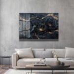 Gece Mavisi Altın Çiçekler: Lüks Soyut Cam Tablo Duvar Dekoru cam tablo, duvar sanatı, modern dekorasyon, soyut sanat, cam sanat eserleri, iç mekan dekorasyonu, ofis dekorasyonu, ev dekorasyonu, restoran dekorasyonu, cafe dekorasyonu, cam baskı, UV baskı, estetik duvar sanatı