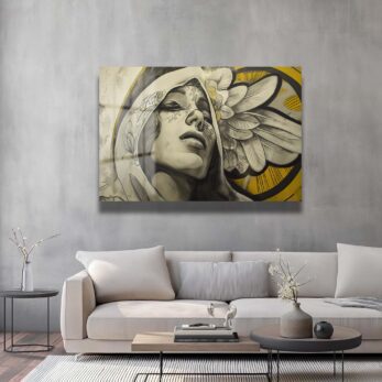 Gizemli Zarafet: Kanatlı Kadın Modern Sanat Cam Tablo - Glazella Gizemli Zarafet: Kanatlı Kadın Modern Sanat Cam Tablo - Glazella