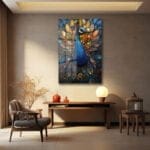 Vitray Sanatıyla İşlenmiş Tavus Kuşu: Canlı Renklerde Temperli Cam Tablo Duvar Dekoru cam tablo, duvar sanatı, modern dekorasyon, soyut sanat, cam sanat eserleri, iç mekan dekorasyonu, ofis dekorasyonu, ev dekorasyonu, restoran dekorasyonu, cafe dekorasyonu, cam baskı, UV baskı, estetik duvar sanatı