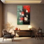 Dinamik Kontrast: Soyut Yeşil, Kırmızı ve Siyah Cam Tablo Duvar Dekoru cam tablo, duvar sanatı, modern dekorasyon, soyut sanat, cam sanat eserleri, iç mekan dekorasyonu, ofis dekorasyonu, ev dekorasyonu, restoran dekorasyonu, cafe dekorasyonu, cam baskı, UV baskı, estetik duvar sanatı