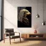 Altın Kartalın Asaleti: Modern Temperli Cam Tablo Duvar Dekoru cam tablo, duvar sanatı, modern dekorasyon, soyut sanat, cam sanat eserleri, iç mekan dekorasyonu, ofis dekorasyonu, ev dekorasyonu, restoran dekorasyonu, cafe dekorasyonu, cam baskı, UV baskı, estetik duvar sanatı