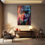 Joker'in Yüzü: Dramatik Işıklarla Modern Cam Tablo Duvar Dekoru cam tablo, duvar sanatı, modern dekorasyon, soyut sanat, cam sanat eserleri, iç mekan dekorasyonu, ofis dekorasyonu, ev dekorasyonu, restoran dekorasyonu, cafe dekorasyonu, cam baskı, UV baskı, estetik duvar sanatı