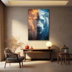 Ateş ve Buz Aslanı: Gücün ve Dinginliğin Modern Cam Tablosu Duvar Dekoru cam tablo, duvar sanatı, modern dekorasyon, soyut sanat, cam sanat eserleri, iç mekan dekorasyonu, ofis dekorasyonu, ev dekorasyonu, restoran dekorasyonu, cafe dekorasyonu, cam baskı, UV baskı, estetik duvar sanatı