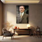 Ulu Önder Atatürk: Kararlı Bakış Cam Tablo Duvar Dekoru cam tablo, duvar sanatı, modern dekorasyon, soyut sanat, cam sanat eserleri, iç mekan dekorasyonu, ofis dekorasyonu, ev dekorasyonu, restoran dekorasyonu, cafe dekorasyonu, cam baskı, UV baskı, estetik duvar sanatı