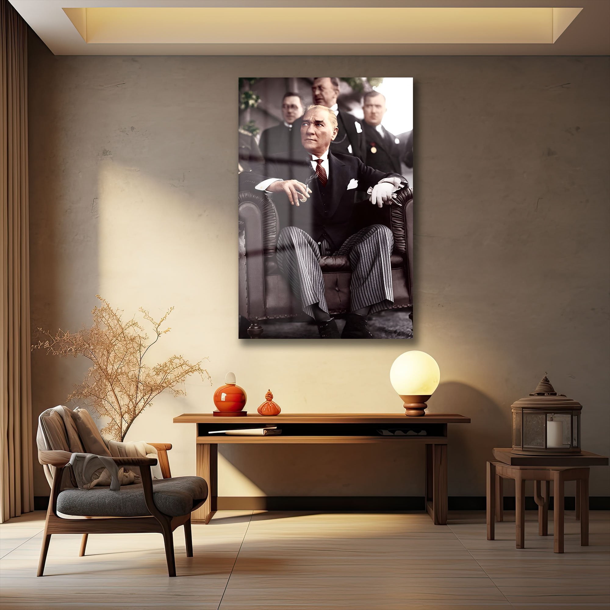 Atatürk'ün Zamansız Duruşu: Asil Ruh Cam Tablo Duvar Dekoru cam tablo, duvar sanatı, modern dekorasyon, soyut sanat, cam sanat eserleri, iç mekan dekorasyonu, ofis dekorasyonu, ev dekorasyonu, restoran dekorasyonu, cafe dekorasyonu, cam baskı, UV baskı, estetik duvar sanatı