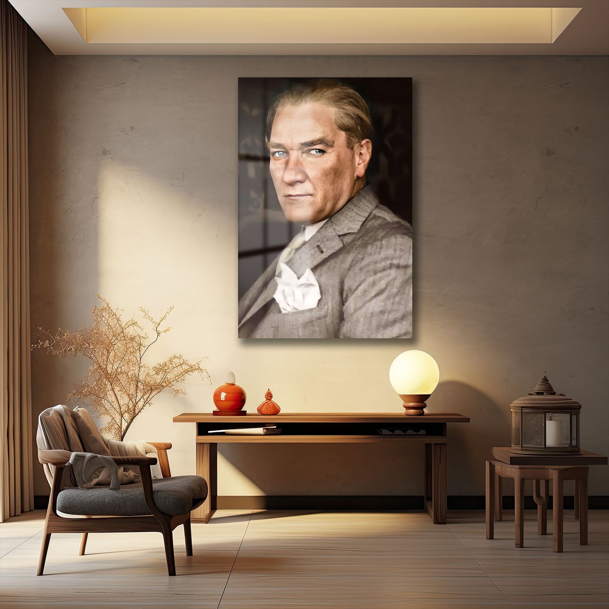 Mavi Gözlerin Kararlılığı: Atatürk Portre Temperli Cam Tablo Duvar Dekoru cam tablo, duvar sanatı, modern dekorasyon, soyut sanat, cam sanat eserleri, iç mekan dekorasyonu, ofis dekorasyonu, ev dekorasyonu, restoran dekorasyonu, cafe dekorasyonu, cam baskı, UV baskı, estetik duvar sanatı