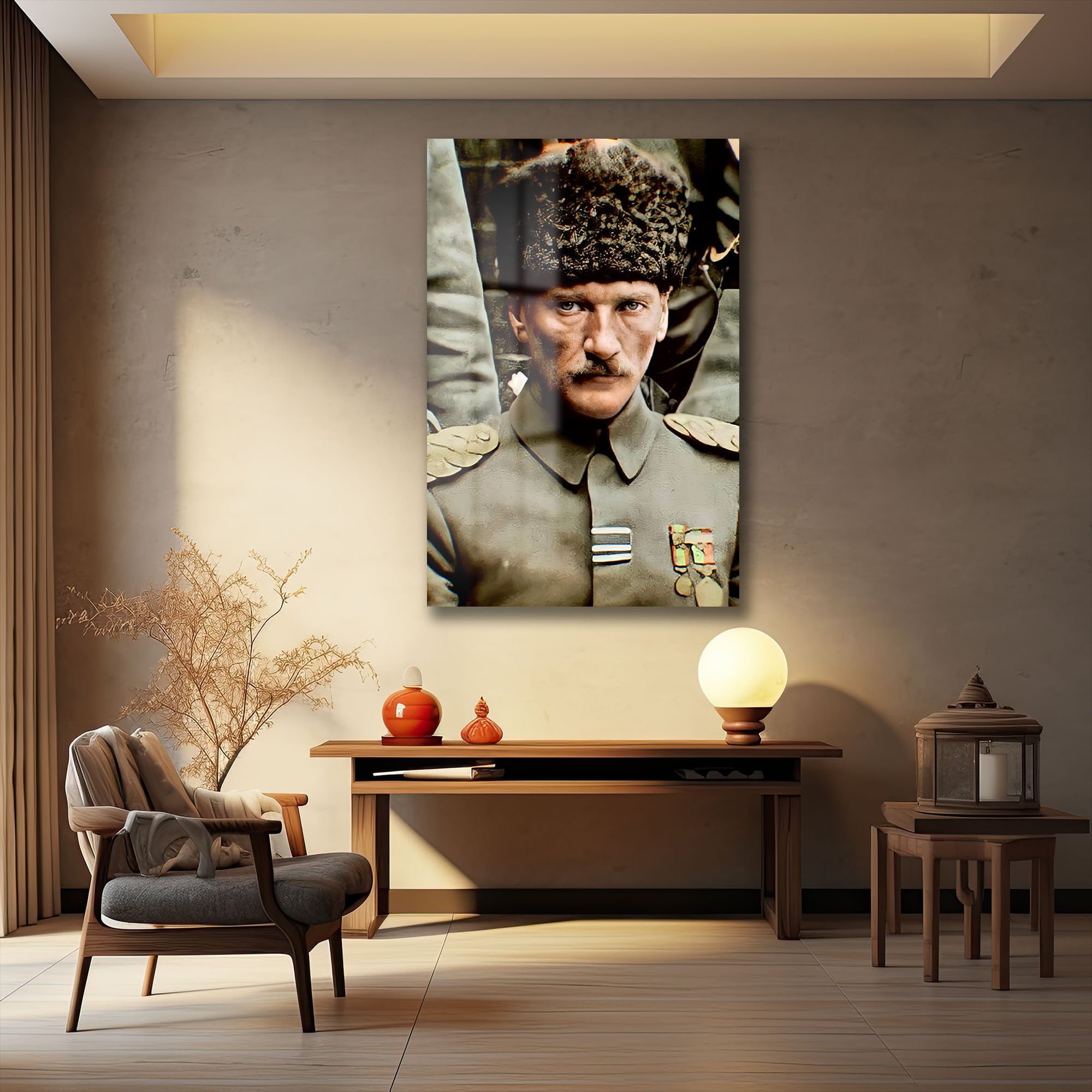 Atatürk'ün Güçlü Bakışı: Lider Ruhu Yansıtan Temperli Cam Tablo Duvar Dekoru cam tablo, duvar sanatı, modern dekorasyon, soyut sanat, cam sanat eserleri, iç mekan dekorasyonu, ofis dekorasyonu, ev dekorasyonu, restoran dekorasyonu, cafe dekorasyonu, cam baskı, UV baskı, estetik duvar sanatı