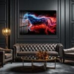 Sonsuz Enerji: Ateş ve Buz Atı Modern Cam Tablo Duvar Dekoru cam tablo, duvar sanatı, modern dekorasyon, soyut sanat, cam sanat eserleri, iç mekan dekorasyonu, ofis dekorasyonu, ev dekorasyonu, restoran dekorasyonu, cafe dekorasyonu, cam baskı, UV baskı, estetik duvar sanatı