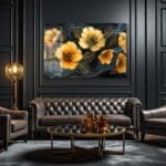 Altın Çiçeklerin Dansı: Lüks ve Modern Cam Tablo Duvar Dekoru cam tablo, duvar sanatı, modern dekorasyon, soyut sanat, cam sanat eserleri, iç mekan dekorasyonu, ofis dekorasyonu, ev dekorasyonu, restoran dekorasyonu, cafe dekorasyonu, cam baskı, UV baskı, estetik duvar sanatı