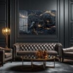 Gece Mavisi Altın Çiçekler: Lüks Soyut Cam Tablo Duvar Dekoru cam tablo, duvar sanatı, modern dekorasyon, soyut sanat, cam sanat eserleri, iç mekan dekorasyonu, ofis dekorasyonu, ev dekorasyonu, restoran dekorasyonu, cafe dekorasyonu, cam baskı, UV baskı, estetik duvar sanatı