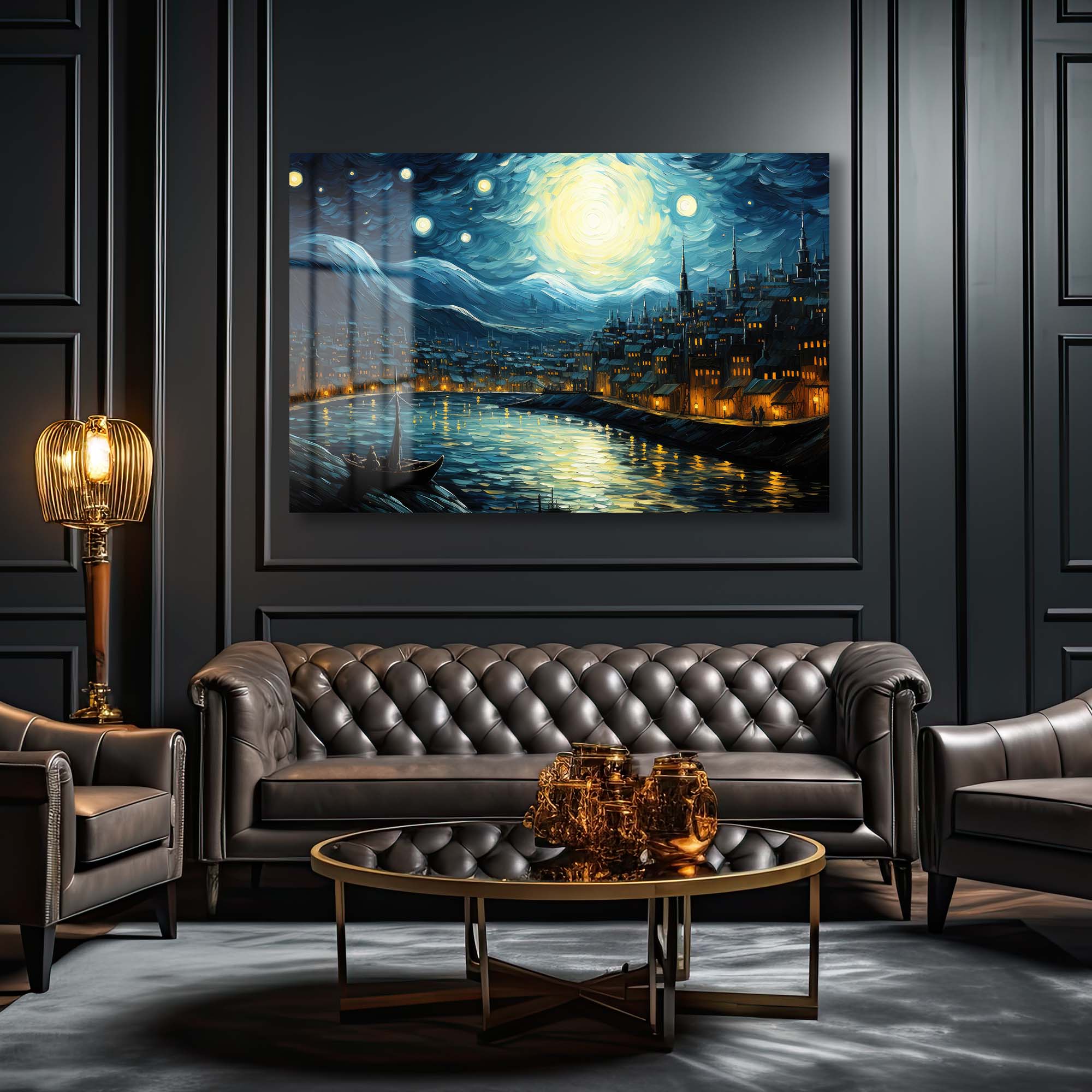 Van Gogh Tarzı Yıldızlı Gece Şehri: Büyüleyici Cam Tablo Duvar Dekoru cam tablo, duvar sanatı, modern dekorasyon, soyut sanat, cam sanat eserleri, iç mekan dekorasyonu, ofis dekorasyonu, ev dekorasyonu, restoran dekorasyonu, cafe dekorasyonu, cam baskı, UV baskı, estetik duvar sanatı