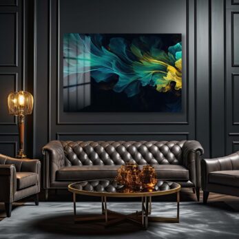 Akışkan Enerji: Teal ve Altın Tonlarında Modern Soyut Cam Tablo - Glazella Akışkan Enerji: Teal ve Altın Tonlarında Modern Soyut Cam Tablo - Glazella