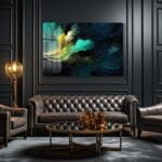 Zümrüt Akışı: Soyut Teal ve Altın Detaylı Temperli Cam Tablo Duvar Dekoru cam tablo, duvar sanatı, modern dekorasyon, soyut sanat, cam sanat eserleri, iç mekan dekorasyonu, ofis dekorasyonu, ev dekorasyonu, restoran dekorasyonu, cafe dekorasyonu, cam baskı, UV baskı, estetik duvar sanatı