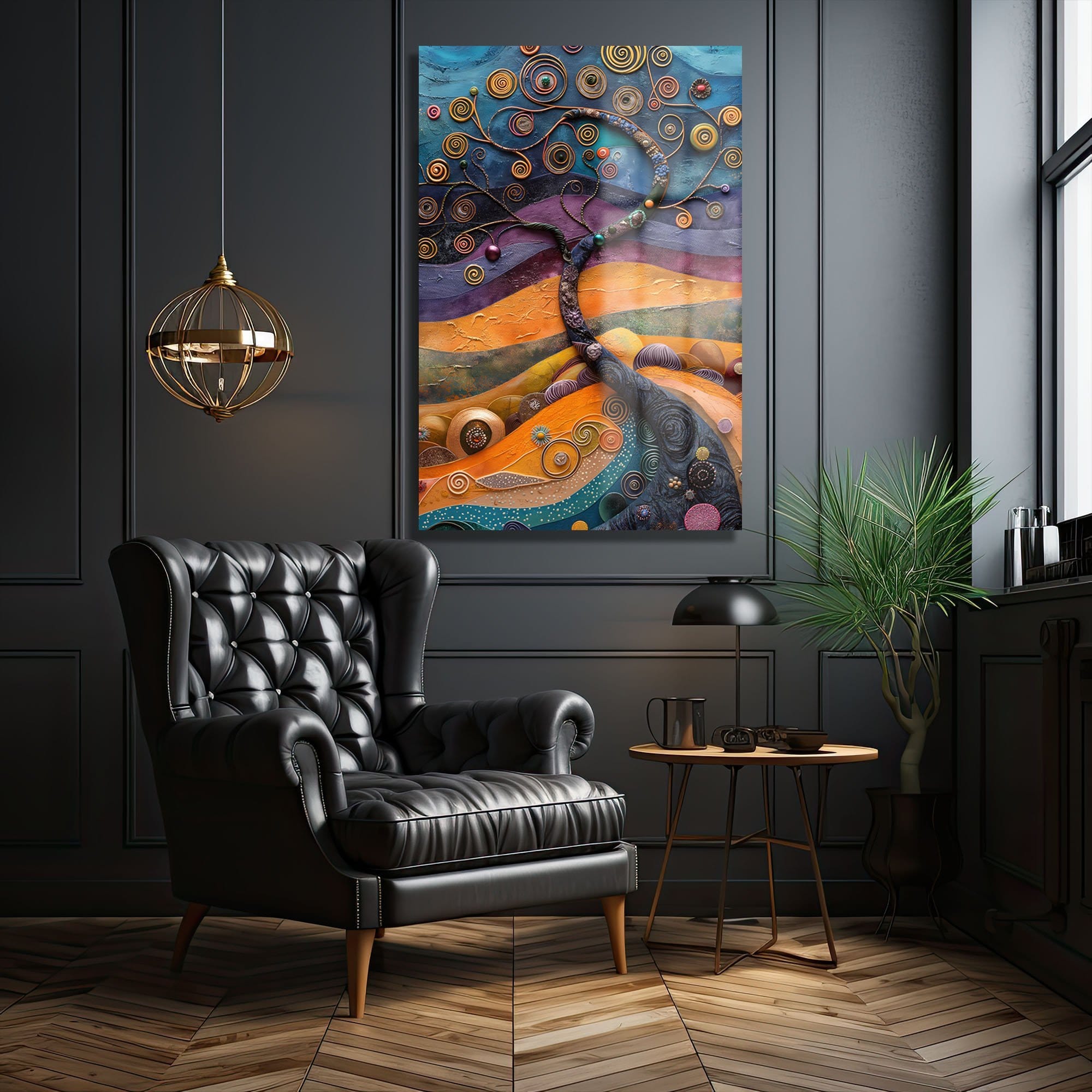 Spiral Yaşam Ağacı: Canlı Renklerde Modern Soyut Cam Tablo Duvar Dekoru cam tablo, duvar sanatı, modern dekorasyon, soyut sanat, cam sanat eserleri, iç mekan dekorasyonu, ofis dekorasyonu, ev dekorasyonu, restoran dekorasyonu, cafe dekorasyonu, cam baskı, UV baskı, estetik duvar sanatı