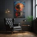 Ateş ve Buzun Dansı: Vitray Sanatı Kadın Profili Dekoratif Cam Tablo Duvar Dekoru cam tablo, duvar sanatı, modern dekorasyon, soyut sanat, cam sanat eserleri, iç mekan dekorasyonu, ofis dekorasyonu, ev dekorasyonu, restoran dekorasyonu, cafe dekorasyonu, cam baskı, UV baskı, estetik duvar sanatı