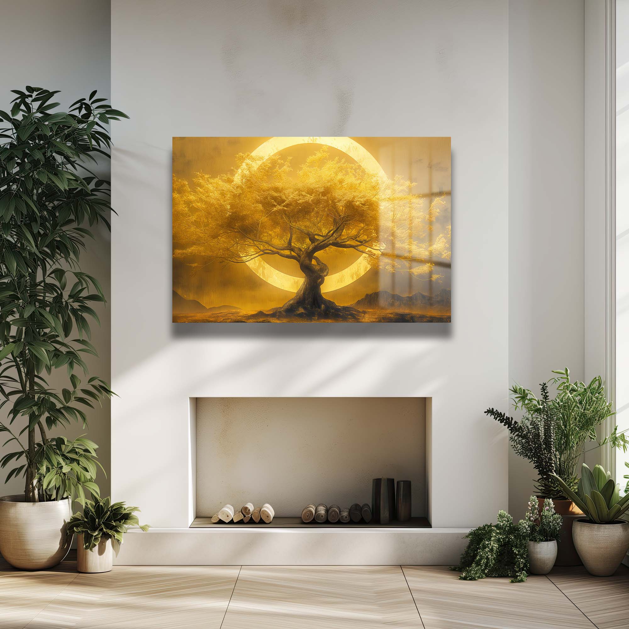 Altın Hayat Ağacı ve Sonsuzluk Çemberi: Lüks Temperli Cam Tablo Duvar Dekoru cam tablo, duvar sanatı, modern dekorasyon, soyut sanat, cam sanat eserleri, iç mekan dekorasyonu, ofis dekorasyonu, ev dekorasyonu, restoran dekorasyonu, cafe dekorasyonu, cam baskı, UV baskı, estetik duvar sanatı