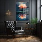 Huzurun Yansıması: Modern Lotus Çiçeği Temperli Cam Tablo Duvar Dekoru cam tablo, duvar sanatı, modern dekorasyon, soyut sanat, cam sanat eserleri, iç mekan dekorasyonu, ofis dekorasyonu, ev dekorasyonu, restoran dekorasyonu, cafe dekorasyonu, cam baskı, UV baskı, estetik duvar sanatı