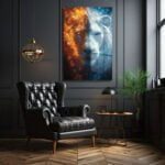 Ateş ve Buz Aslanı: Gücün ve Dinginliğin Modern Cam Tablosu Duvar Dekoru cam tablo, duvar sanatı, modern dekorasyon, soyut sanat, cam sanat eserleri, iç mekan dekorasyonu, ofis dekorasyonu, ev dekorasyonu, restoran dekorasyonu, cafe dekorasyonu, cam baskı, UV baskı, estetik duvar sanatı