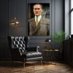 Ulu Önder Atatürk: Kararlı Bakış Cam Tablo Duvar Dekoru cam tablo, duvar sanatı, modern dekorasyon, soyut sanat, cam sanat eserleri, iç mekan dekorasyonu, ofis dekorasyonu, ev dekorasyonu, restoran dekorasyonu, cafe dekorasyonu, cam baskı, UV baskı, estetik duvar sanatı