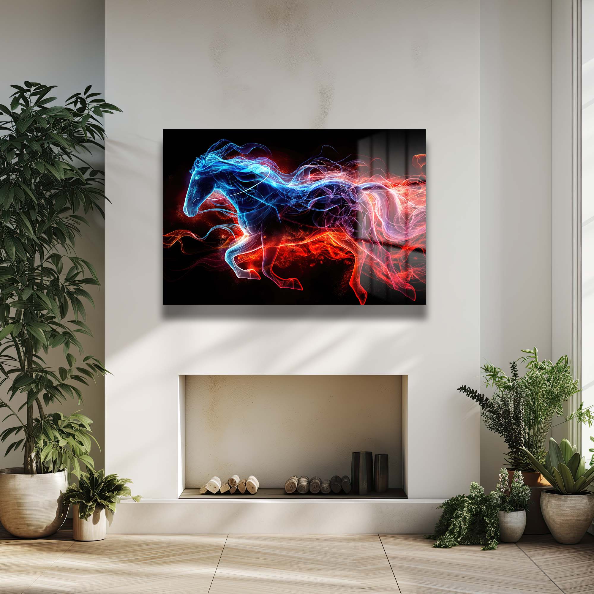 Sonsuz Enerji: Ateş ve Buz Atı Modern Cam Tablo Duvar Dekoru cam tablo, duvar sanatı, modern dekorasyon, soyut sanat, cam sanat eserleri, iç mekan dekorasyonu, ofis dekorasyonu, ev dekorasyonu, restoran dekorasyonu, cafe dekorasyonu, cam baskı, UV baskı, estetik duvar sanatı