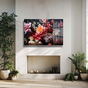 Büyüleyici Floral Dans: Pembe ve Turuncu Tonlarında Modern Cam Tablo - Glazella