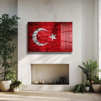 Türkiye Bayrağı Tuğla Duvar Görünümlü Cam Tablo | Vatansever Duvar Dekorasyonu - Glazella Türkiye Bayrağı Tuğla Duvar Görünümlü Cam Tablo | Vatansever Duvar Dekorasyonu - Glazella
