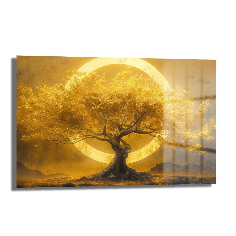 Altın Hayat Ağacı ve Sonsuzluk Çemberi: Lüks Temperli Cam Tablo Duvar Dekoru cam tablo, duvar sanatı, modern dekorasyon, soyut sanat, cam sanat eserleri, iç mekan dekorasyonu, ofis dekorasyonu, ev dekorasyonu, restoran dekorasyonu, cafe dekorasyonu, cam baskı, UV baskı, estetik duvar sanatı