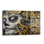 Altın Rüyalar Calavera: Modern Sanatsal Cam Tablo - Glazella