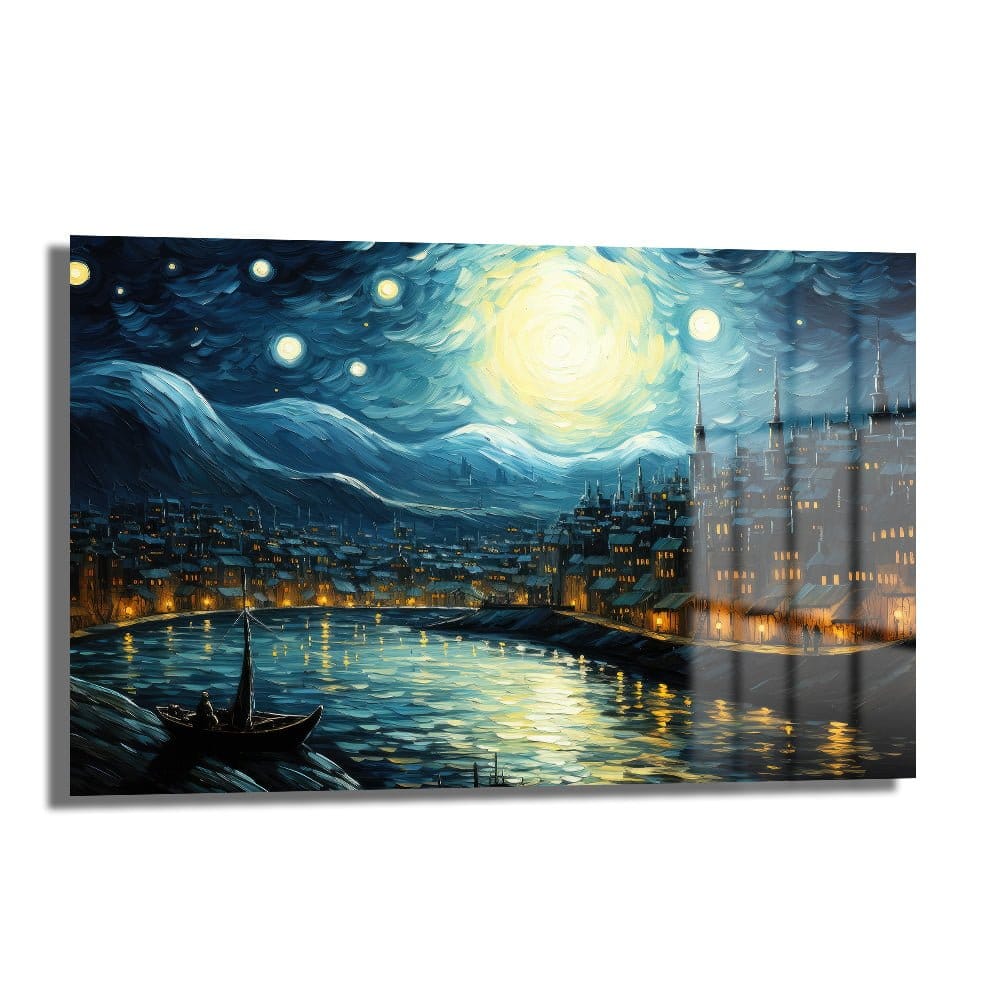 Van Gogh Tarzı Yıldızlı Gece Şehri: Büyüleyici Cam Tablo Duvar Dekoru cam tablo, duvar sanatı, modern dekorasyon, soyut sanat, cam sanat eserleri, iç mekan dekorasyonu, ofis dekorasyonu, ev dekorasyonu, restoran dekorasyonu, cafe dekorasyonu, cam baskı, UV baskı, estetik duvar sanatı