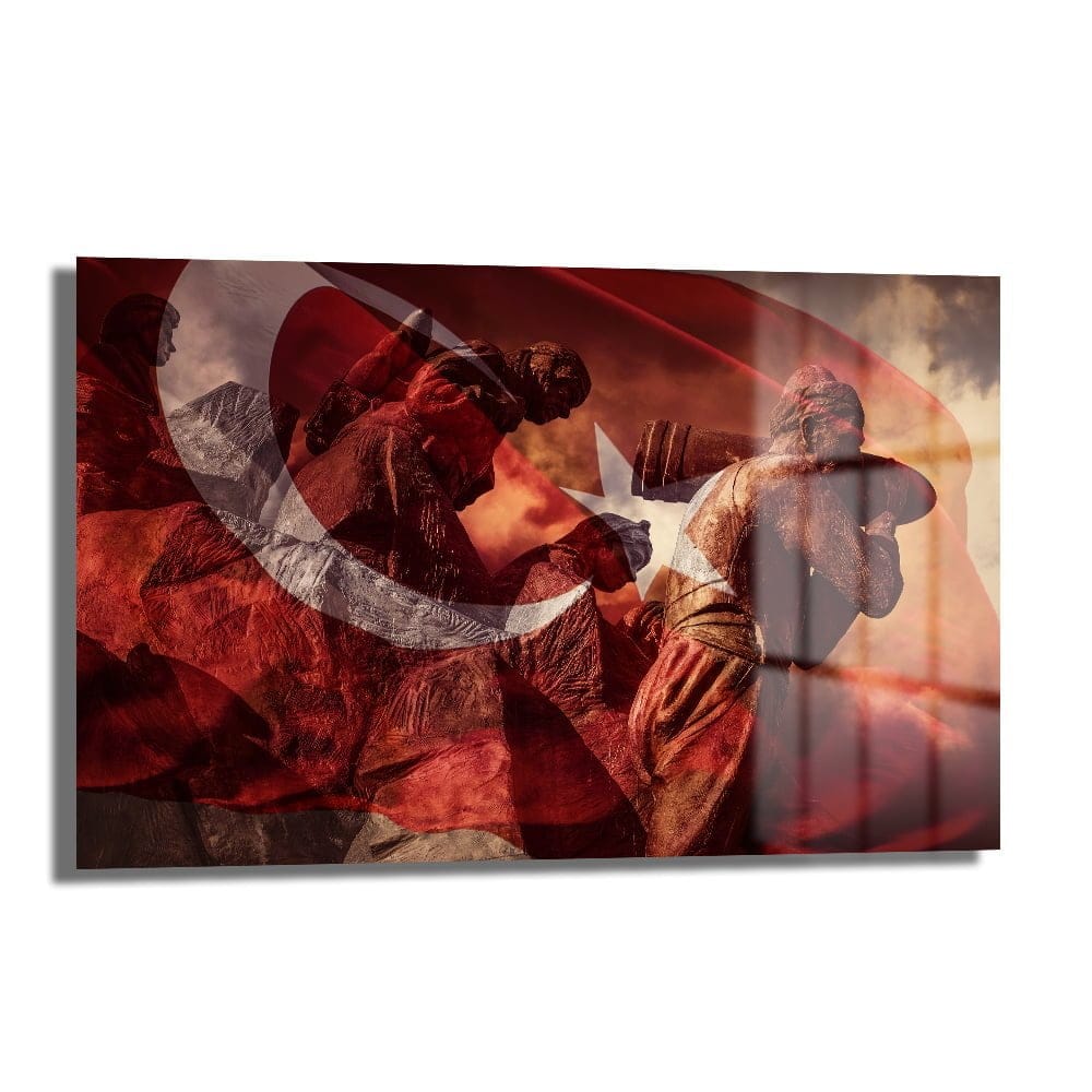 Milli Ruhun Yansıması: Türk Bayrağı ve Kahramanlık Temalı Temperli Cam Tablo Duvar Dekoru cam tablo, duvar sanatı, modern dekorasyon, soyut sanat, cam sanat eserleri, iç mekan dekorasyonu, ofis dekorasyonu, ev dekorasyonu, restoran dekorasyonu, cafe dekorasyonu, cam baskı, UV baskı, estetik duvar sanatı