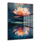 Huzurun Yansıması: Modern Lotus Çiçeği Temperli Cam Tablo - Glazella