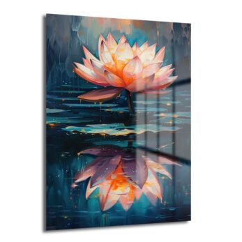 Huzurun Yansıması: Modern Lotus Çiçeği Temperli Cam Tablo - Glazella