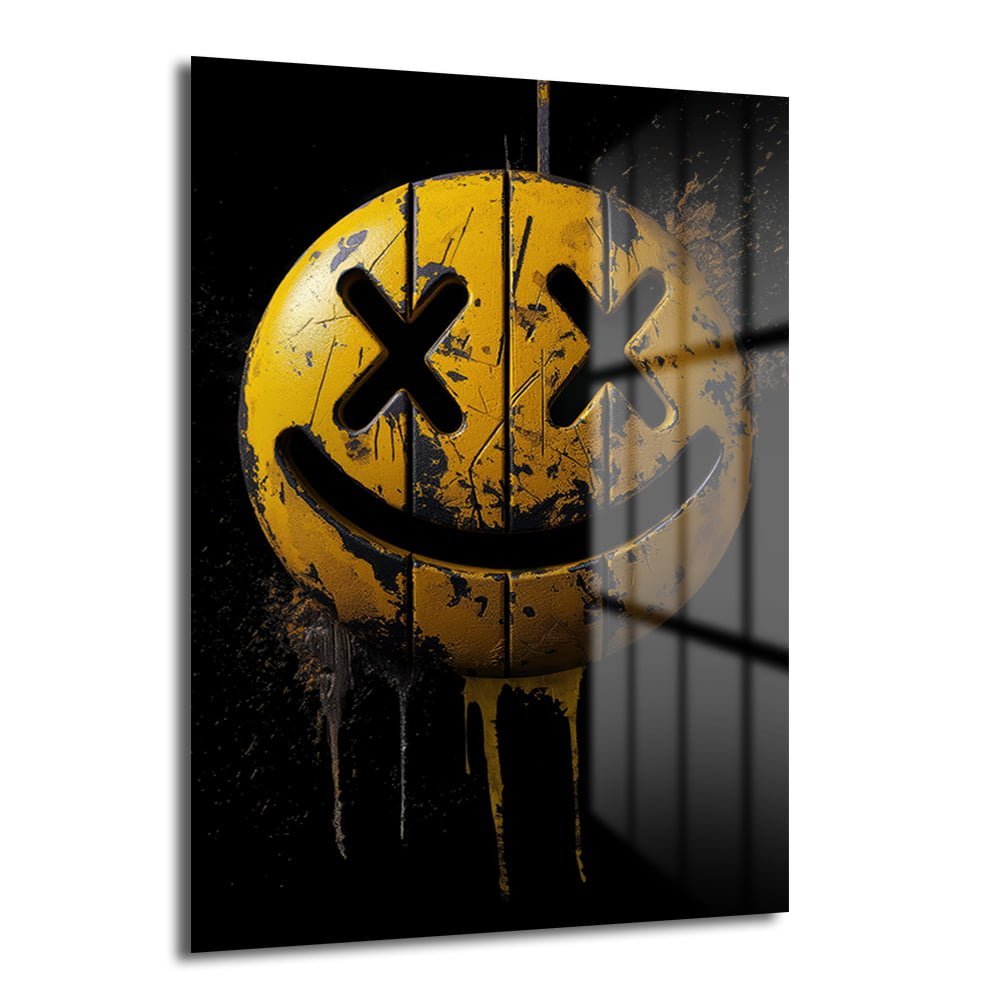 Urban Grunge Smiley: Asi Ruhlu Modern Cam Tablo Duvar Dekoru cam tablo, duvar sanatı, modern dekorasyon, soyut sanat, cam sanat eserleri, iç mekan dekorasyonu, ofis dekorasyonu, ev dekorasyonu, restoran dekorasyonu, cafe dekorasyonu, cam baskı, UV baskı, estetik duvar sanatı