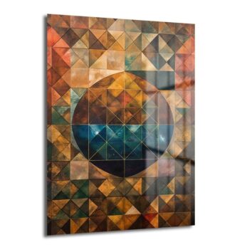Kozmik Pusula: Geometrik Soyut Temperli Cam Tablo - Glazella