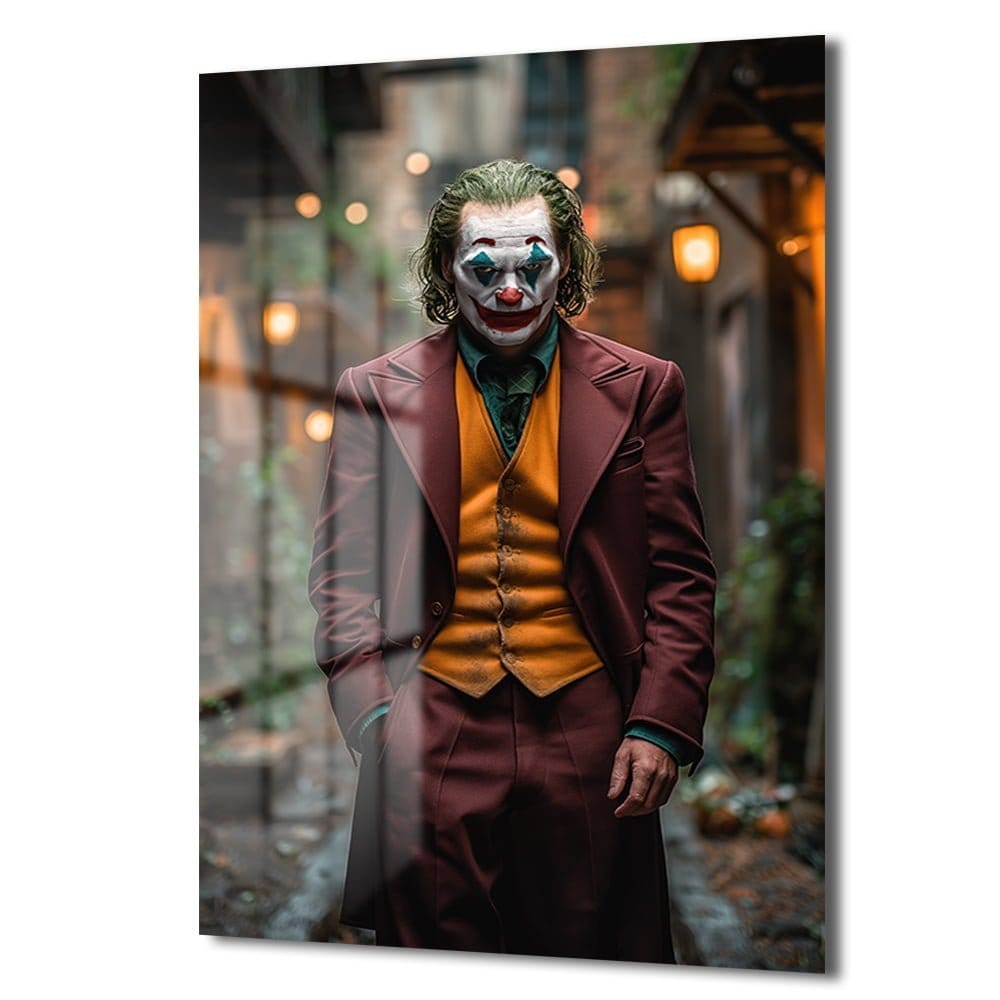 Joker'ın Gizemli Dünyası: Sinematik Temperli Cam Tablo Duvar Dekoru cam tablo, duvar sanatı, modern dekorasyon, soyut sanat, cam sanat eserleri, iç mekan dekorasyonu, ofis dekorasyonu, ev dekorasyonu, restoran dekorasyonu, cafe dekorasyonu, cam baskı, UV baskı, estetik duvar sanatı