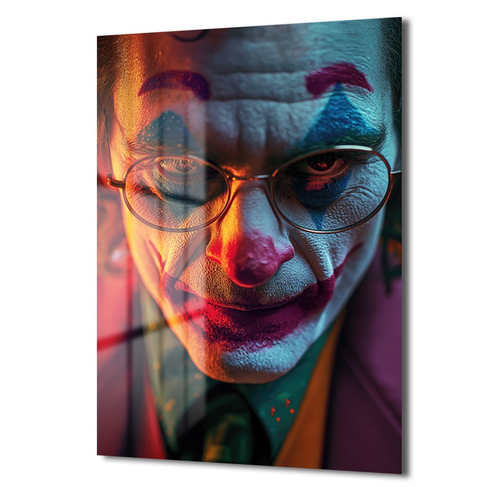 Joker'in Yüzü: Dramatik Işıklarla Modern Cam Tablo Duvar Dekoru cam tablo, duvar sanatı, modern dekorasyon, soyut sanat, cam sanat eserleri, iç mekan dekorasyonu, ofis dekorasyonu, ev dekorasyonu, restoran dekorasyonu, cafe dekorasyonu, cam baskı, UV baskı, estetik duvar sanatı