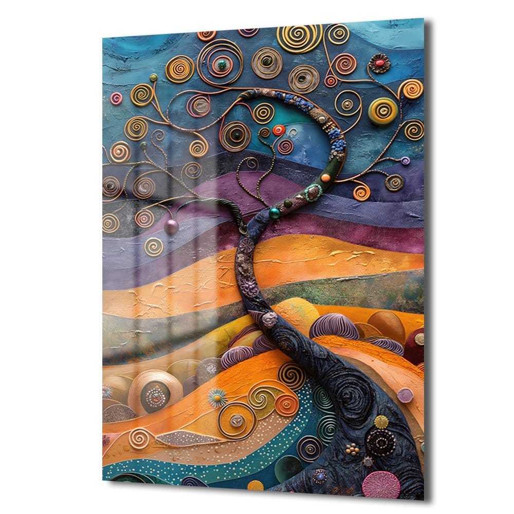 Spiral Yaşam Ağacı: Canlı Renklerde Modern Soyut Cam Tablo Duvar Dekoru cam tablo, duvar sanatı, modern dekorasyon, soyut sanat, cam sanat eserleri, iç mekan dekorasyonu, ofis dekorasyonu, ev dekorasyonu, restoran dekorasyonu, cafe dekorasyonu, cam baskı, UV baskı, estetik duvar sanatı