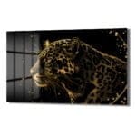 Altın Leopar Asaleti: Modern Temperli Cam Tablo Duvar Dekoru cam tablo, duvar sanatı, modern dekorasyon, soyut sanat, cam sanat eserleri, iç mekan dekorasyonu, ofis dekorasyonu, ev dekorasyonu, restoran dekorasyonu, cafe dekorasyonu, cam baskı, UV baskı, estetik duvar sanatı