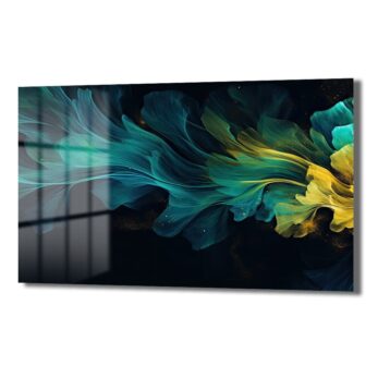 Akışkan Enerji: Teal ve Altın Tonlarında Modern Soyut Cam Tablo - Glazella Akışkan Enerji: Teal ve Altın Tonlarında Modern Soyut Cam Tablo - Glazella