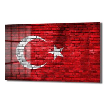 Türkiye Bayrağı Tuğla Duvar Görünümlü Cam Tablo | Vatansever Duvar Dekorasyonu - Glazella Türkiye Bayrağı Tuğla Duvar Görünümlü Cam Tablo | Vatansever Duvar Dekorasyonu - Glazella
