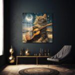 Yıldızlı Gecenin Melodisi: Müzisyen Kedi Temalı Dekoratif Cam Tablo Duvar Dekoru cam tablo, duvar sanatı, modern dekorasyon, soyut sanat, cam sanat eserleri, iç mekan dekorasyonu, ofis dekorasyonu, ev dekorasyonu, restoran dekorasyonu, cafe dekorasyonu, cam baskı, UV baskı, estetik duvar sanatı